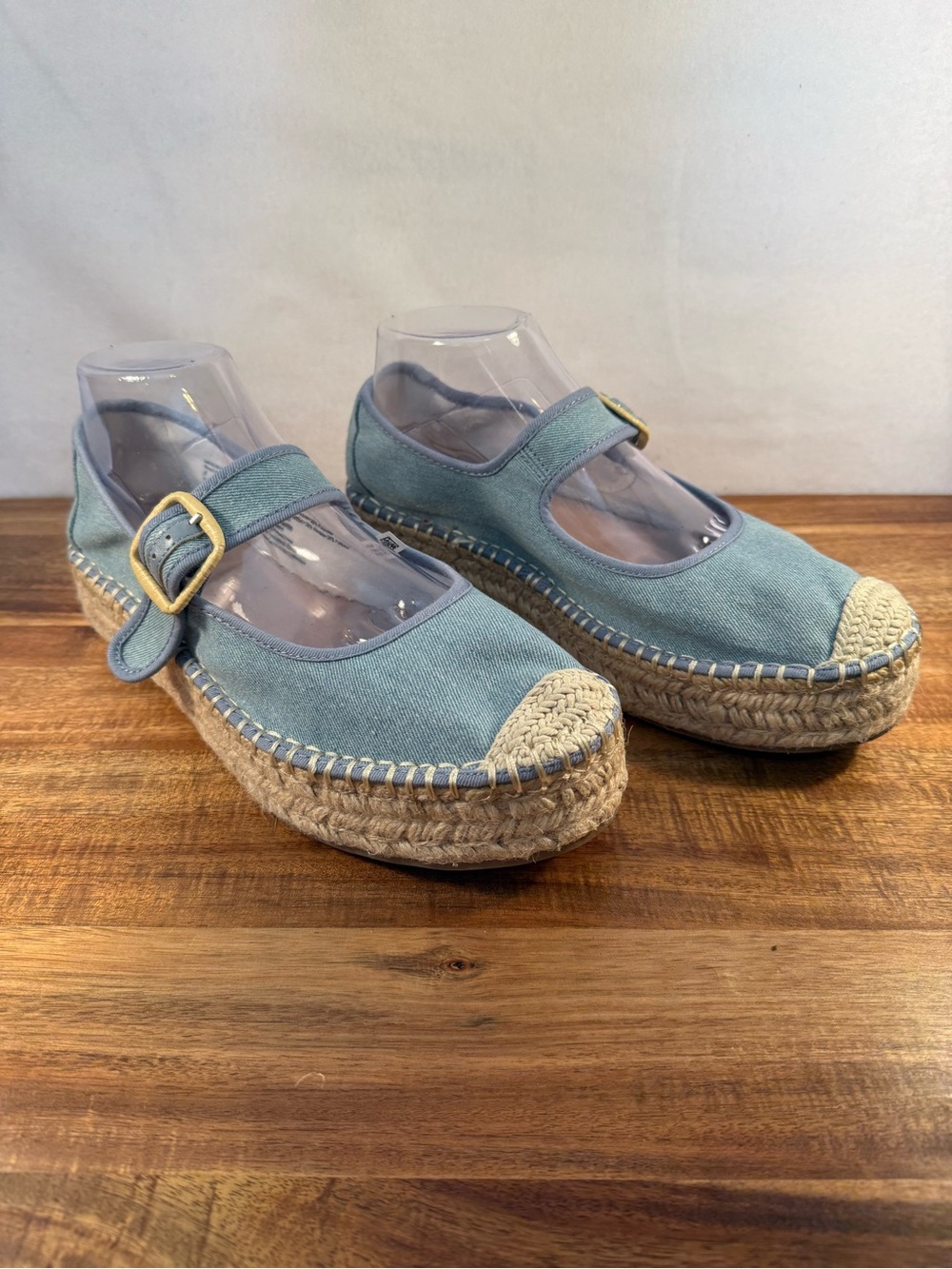 American Eagle Outfitters Blue Denim Platform Espadrilles with Buckle Size 10